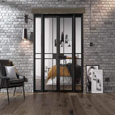 Greenwich Black Primed 16 Glazed Clear Light Panels Interior Room Divider - 2031mm x 1904mm-LPD Doors-Ultra Building Supplies