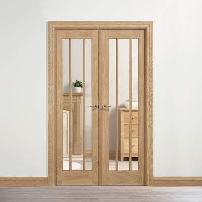 Lincoln Oak Unfinished 6 Glazed Clear Light Panels Interior Room Divider - 2031mm x 1246mm-LPD Doors-Ultra Building Supplies