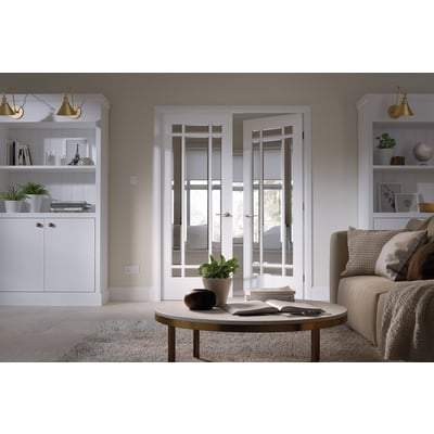 Manhattan White Primed 9 Glazed Clear Bevelled Light Panels Pair Interior Doors - All Sizes-LPD Doors-Ultra Building Supplies