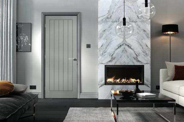 Moulded Textured Vertical Grey Pre-Finished 5 Panel Interior Door - All Sizes-LPD Doors-Ultra Building Supplies