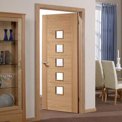 Oak Carini 5 Clear Light Panel Pre-Finished Internal Door - All Sizes-LPD Doors-Ultra Building Supplies