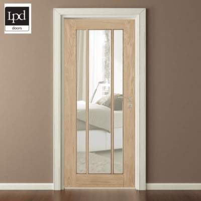 Oak Lincoln 3 Glazed Clear Light Panel Un-Finished Internal Door - All Sizes-LPD Doors-Ultra Building Supplies