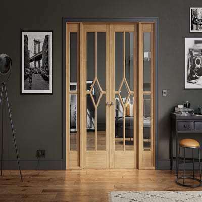 Reims Oak Pre-Finished 14 Glazed Clear Light Panels Interior Room Divider - 2031mm x 1904mm-LPD Doors-Ultra Building Supplies