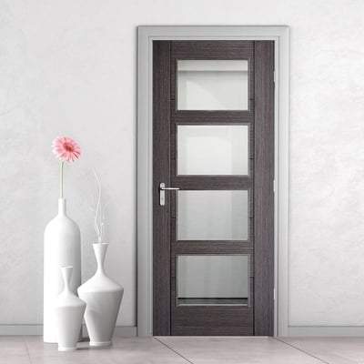 Vancouver Ash Grey Pre-Finished 4 Glazed Clear Light Panels Interior Door - All Sizes-LPD Doors-Ultra Building Supplies
