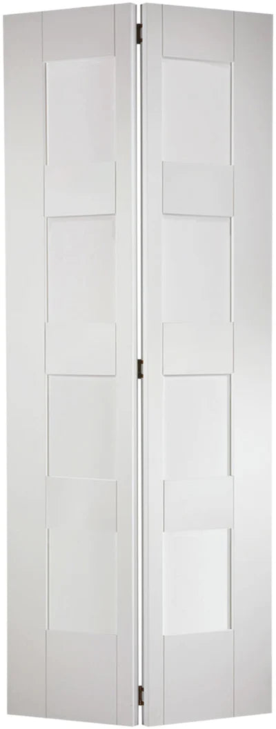 Shaker White Primed Bi-Fold 4 Glazed Clear Light Panels Interior Door - All Sizes